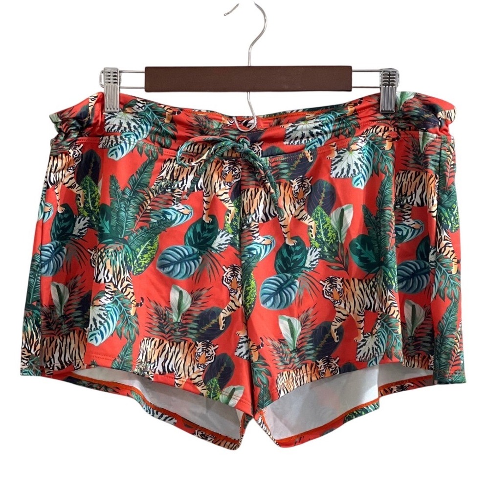 Alex Vando Swim Shorts Orange Tiger Tropical Print XL Womens Board Shorts NWT